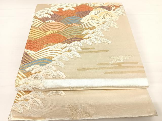 平和屋着物◎六通柄袋帯　飛鶴浜松文　金銀糸　正絹　逸品　AABC4689yx