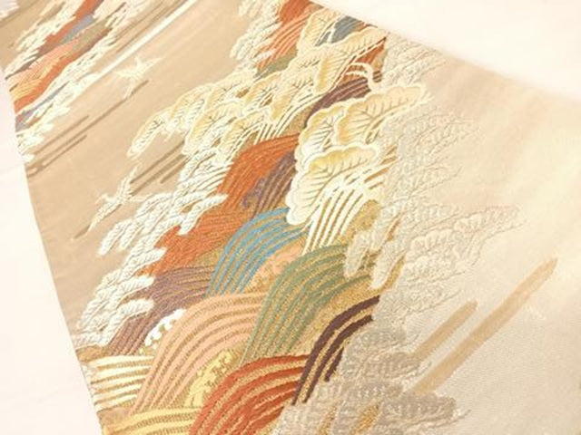 平和屋着物◎六通柄袋帯　飛鶴浜松文　金銀糸　正絹　逸品　AABC4689yx
