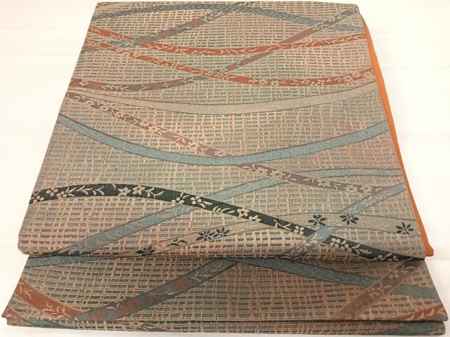 平和屋着物◎全通柄袋帯　ふくれ織　束ね熨斗花文　正絹　逸品　AABC4694yx