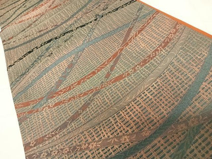平和屋着物◎全通柄袋帯　ふくれ織　束ね熨斗花文　正絹　逸品　AABC4694yx