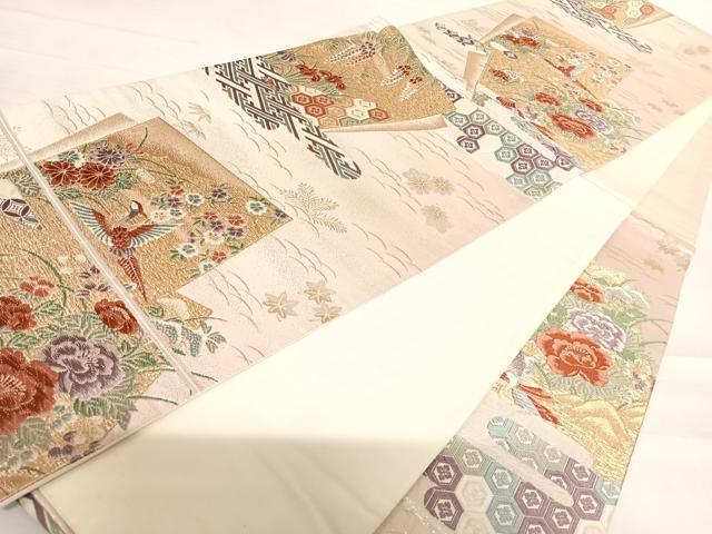 平和屋着物◎六通柄袋帯　唐織　色紙花鳥文　金銀糸　正絹　逸品　AABC4701yx
