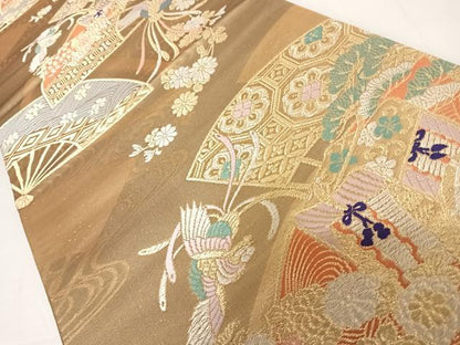平和屋着物◎六通柄袋帯　唐織　鳳凰花文　金糸　正絹　逸品　AABC4703yx