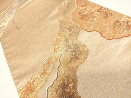 平和屋着物◎六通柄袋帯　金彩　経巻道長文　正絹　逸品　AABC4704yx