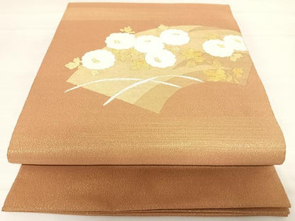 平和屋着物◎太鼓柄袋帯　すくい織　地紙枝花文　金銀糸　正絹　逸品　AABC4705yx