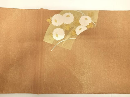 平和屋着物◎太鼓柄袋帯　すくい織　地紙枝花文　金銀糸　正絹　逸品　AABC4705yx