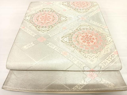 平和屋着物◎六通柄袋帯　純銀華紋　銀糸　正絹　逸品　AABC4726yx