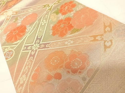 平和屋着物◎佐賀錦　六通柄袋帯　天井花丸文　金糸　正絹　逸品　AABC4735yx
