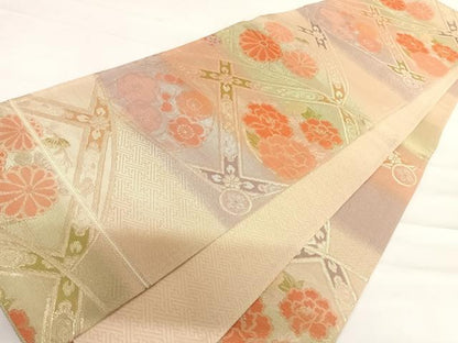 平和屋着物◎佐賀錦　六通柄袋帯　天井花丸文　金糸　正絹　逸品　AABC4735yx