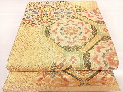 平和屋着物◎佐賀錦　六通柄袋帯　切嵌花文　金糸　正絹　逸品　AABC4738yx