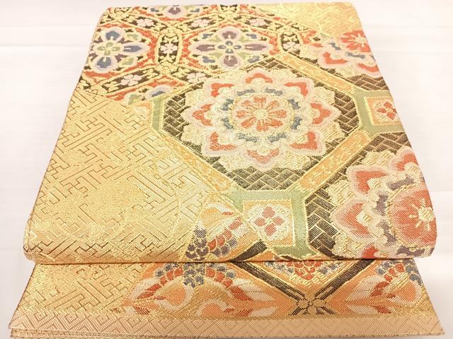 平和屋着物◎佐賀錦　六通柄袋帯　切嵌花文　金糸　正絹　逸品　AABC4738yx