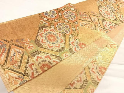 平和屋着物◎佐賀錦　六通柄袋帯　切嵌花文　金糸　正絹　逸品　AABC4738yx