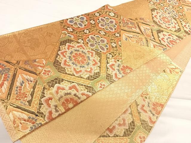 平和屋着物◎佐賀錦　六通柄袋帯　切嵌花文　金糸　正絹　逸品　AABC4738yx