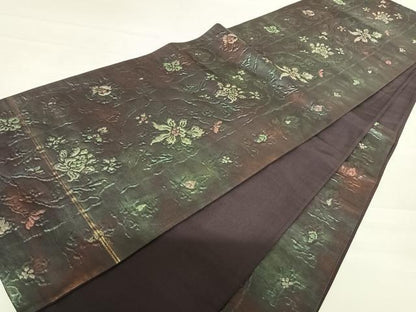 平和屋着物◎六通柄袋帯　洋花文　正絹　逸品　AABC4740yx