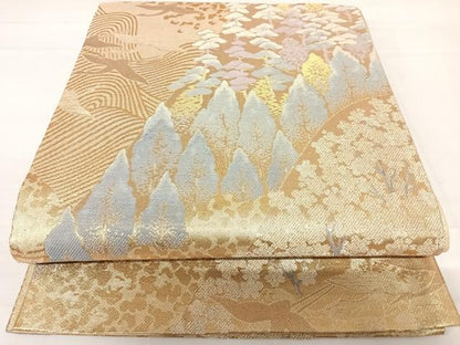 平和屋着物◎六通柄袋帯　飛鶴風景文　金糸　正絹　逸品　AABC4743yx