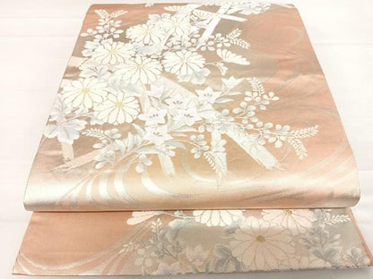 平和屋着物◎六通柄袋帯　流水花文　金銀糸　正絹　逸品　AABC4745yx