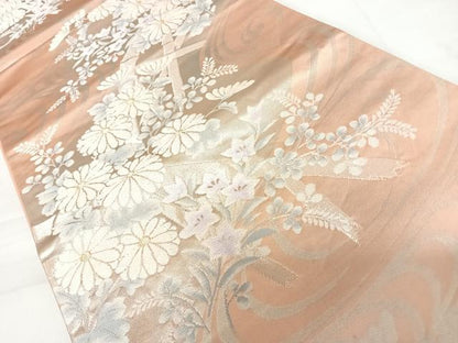 平和屋着物◎六通柄袋帯　流水花文　金銀糸　正絹　逸品　AABC4745yx