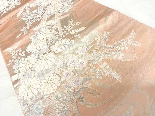 平和屋着物◎六通柄袋帯　流水花文　金銀糸　正絹　逸品　AABC4745yx