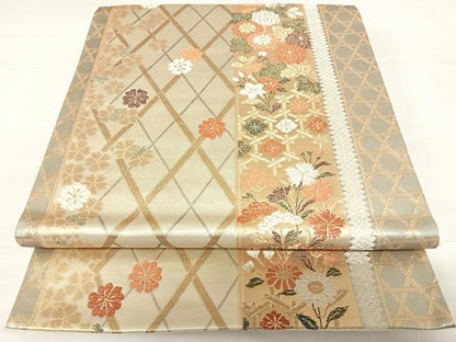 平和屋着物◎六通柄袋帯　草花文　金銀糸　正絹　逸品　AABC4748yx