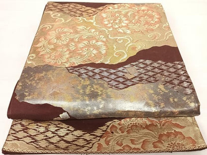 平和屋着物◎六通柄袋帯　道長更紗花文　金銀糸　引箔　正絹　逸品　AABC4754yx