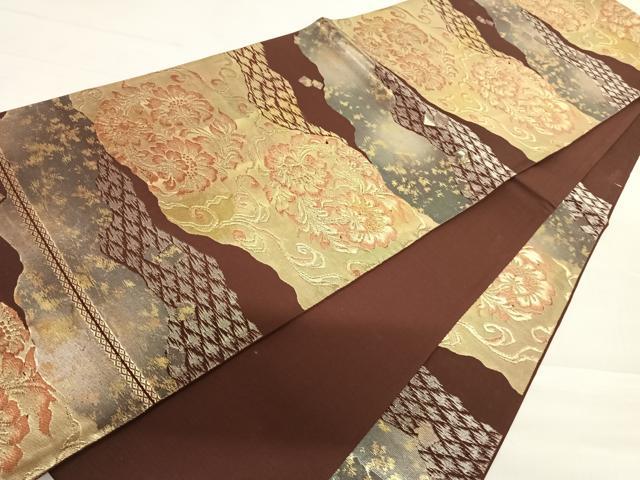 平和屋着物◎六通柄袋帯　道長更紗花文　金銀糸　引箔　正絹　逸品　AABC4754yx