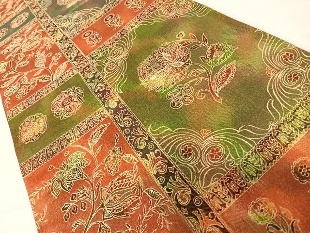 平和屋着物◎六通柄袋帯　更紗花文　正絹　逸品　AABC4757yx