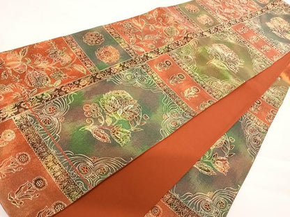 平和屋着物◎六通柄袋帯　更紗花文　正絹　逸品　AABC4757yx