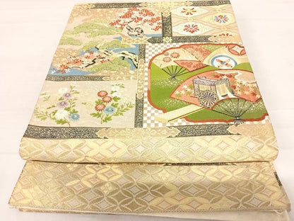 平和屋着物◎六通柄袋帯　唐織　桃山飾棚　金銀糸　正絹　逸品　AABC4760yx