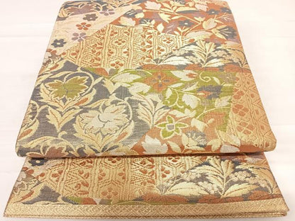 平和屋着物◎佐賀錦　六通柄袋帯　切嵌花文　金銀糸　正絹　逸品　AABC4761yx