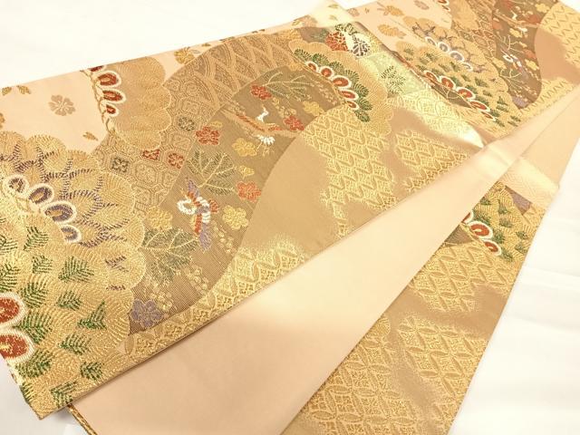平和屋着物◎六通柄袋帯　飛鶴笠松文　金糸　正絹　逸品　AABC4770yx