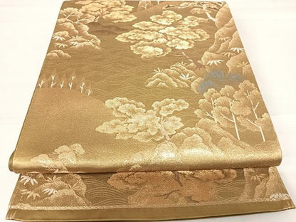 平和屋着物◎六通柄袋帯　遠山風景文　金糸　正絹　逸品　AABC4782yx