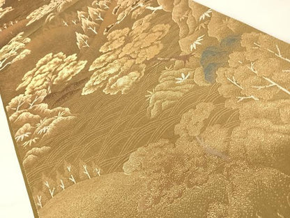 平和屋着物◎六通柄袋帯　遠山風景文　金糸　正絹　逸品　AABC4782yx