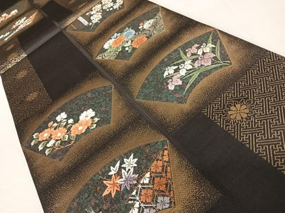 平和屋着物◎六通柄袋帯　唐織　地紙花文　金糸　正絹　逸品　AABC4785yx