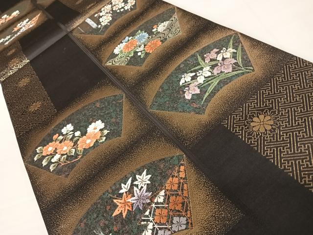 平和屋着物◎六通柄袋帯　唐織　地紙花文　金糸　正絹　逸品　AABC4785yx