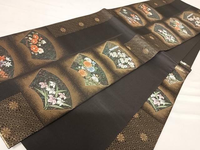 平和屋着物◎六通柄袋帯　唐織　地紙花文　金糸　正絹　逸品　AABC4785yx