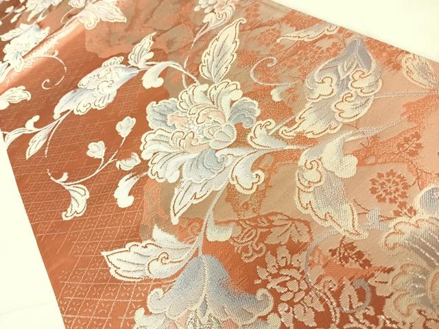 平和屋着物◎六通柄袋帯 更紗花文 銀糸 正絹 逸品 AABC4787yx