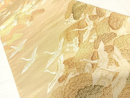 平和屋着物◎六通柄袋帯　千代　飛鶴浜松文　金糸　正絹　逸品　AABC4788yx
