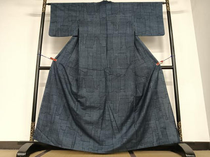 平和屋着物▽綿薩摩 東郷織物謹製 手織 160亀甲 實篤 永江明夫 単衣 160亀甲 幾何学文様 正絹 逸品 AABC4808zg