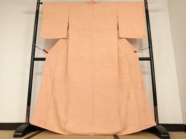 平和屋着物●上質な色無地　花菱地紋　纁色　正絹　逸品　AABC4813zg