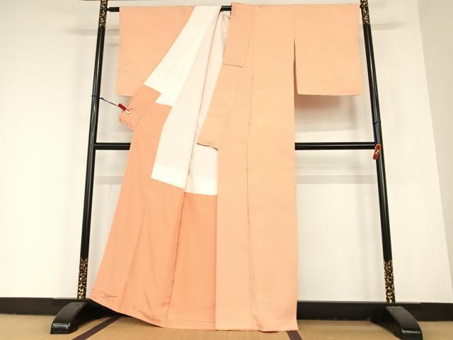 平和屋着物●上質な色無地　花菱地紋　纁色　正絹　逸品　AABC4813zg