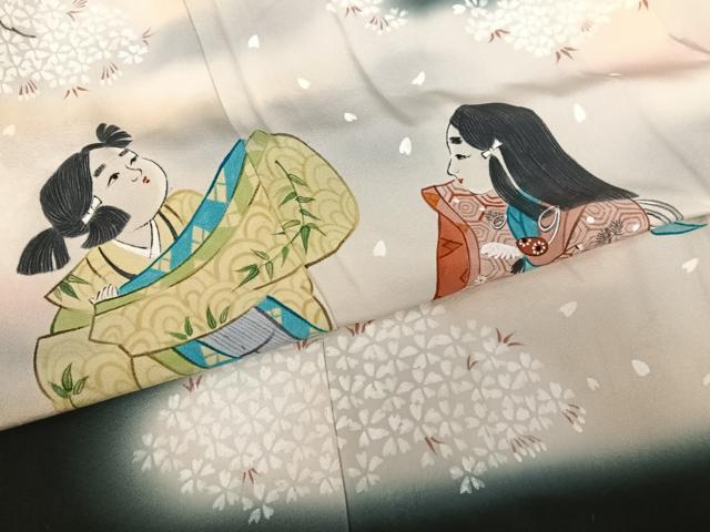 平和屋着物●豪華黒留袖 手描き 人物文 舞桜 暈し染め 正絹 逸品 AABC4821zg