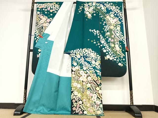 平和屋着物●越後十日町の一流染匠 桐屋・翠山工房 徳永憲峯 振袖 辻が花 絞り 暈し染め 金彩 銀通し地 ロング丈 正絹 逸品 AABC4822zg