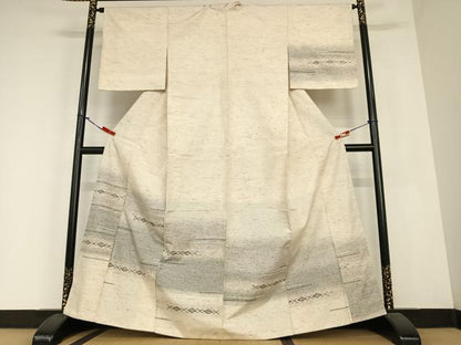 平和屋着物●ぜんまい紬 訪問着 横段花文 正絹 逸品 AABC4837zg