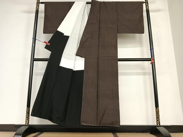平和屋着物●国指定重要無形文化財 本場久米島紬 手織 格子 正絹 逸品 未使用 AABC4841zg