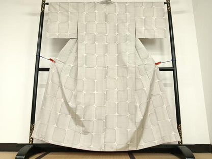 平和屋着物●本場大島紬　白大島　変わり浜松文様　正絹　逸品　AABC4846zg