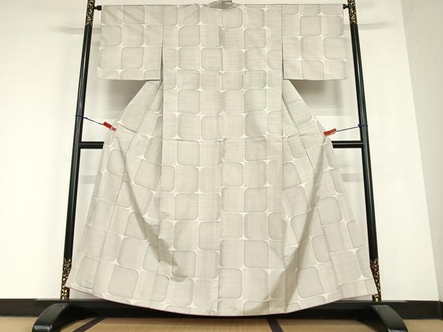 平和屋着物●本場大島紬　白大島　変わり浜松文様　正絹　逸品　AABC4846zg