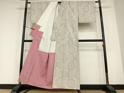 平和屋着物●本場大島紬　白大島　変わり浜松文様　正絹　逸品　AABC4846zg