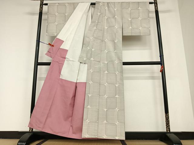 平和屋着物●本場大島紬　白大島　変わり浜松文様　正絹　逸品　AABC4846zg