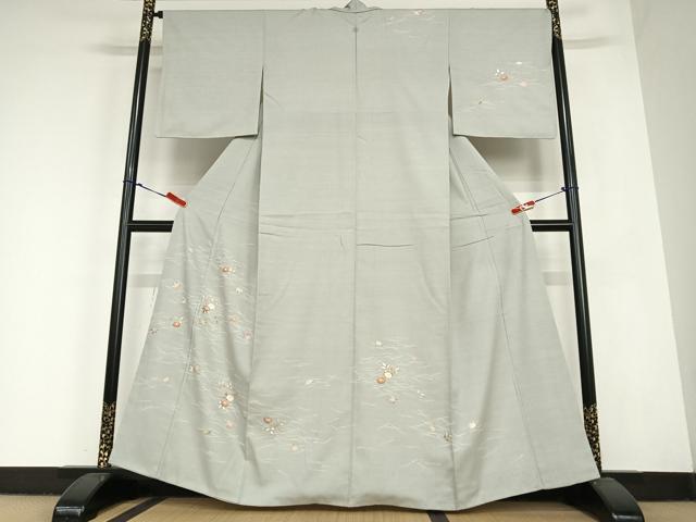 平和屋着物●訪問着 紬地 吹き寄せ花文 金彩 正絹 逸品 AABC4848zg