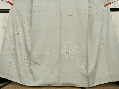 平和屋着物●訪問着 紬地 吹き寄せ花文 金彩 正絹 逸品 AABC4848zg