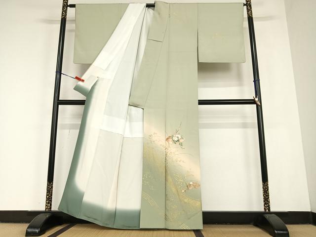 平和屋着物●訪問着　地紙枝花文　暈し染め　金彩　高島屋扱い　正絹　逸品　AABC4854zg